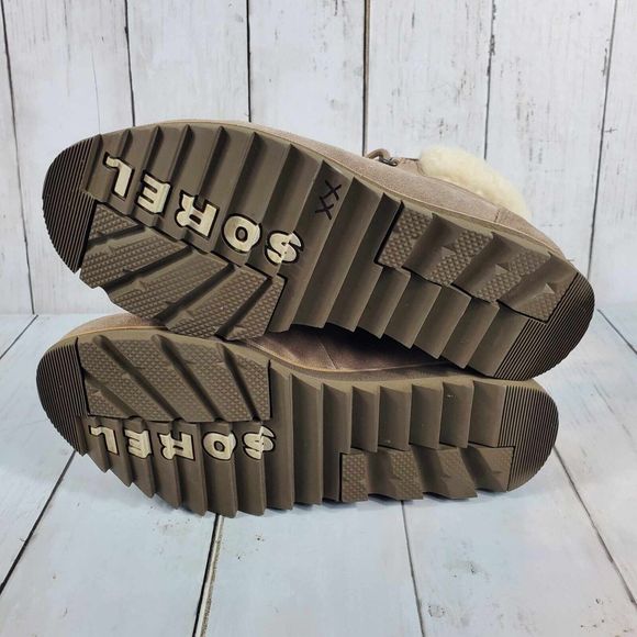 Sorel Harlow Lace Cozy Bootie Tan Suede Sherpa Women's Size 6.5 Winter Boots - Picture 10 of 11